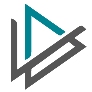 Logo astratto con forme geometriche grigie e blu